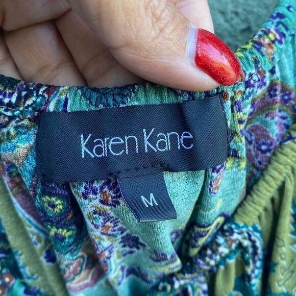 EUC KAREN KANE Long Sleeve Multicolored Paisley Tie-Neck Blouse Medium - Picture 7 of 10